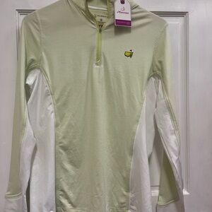Magnolia Green and White Striped Quarter-Zip Pullover